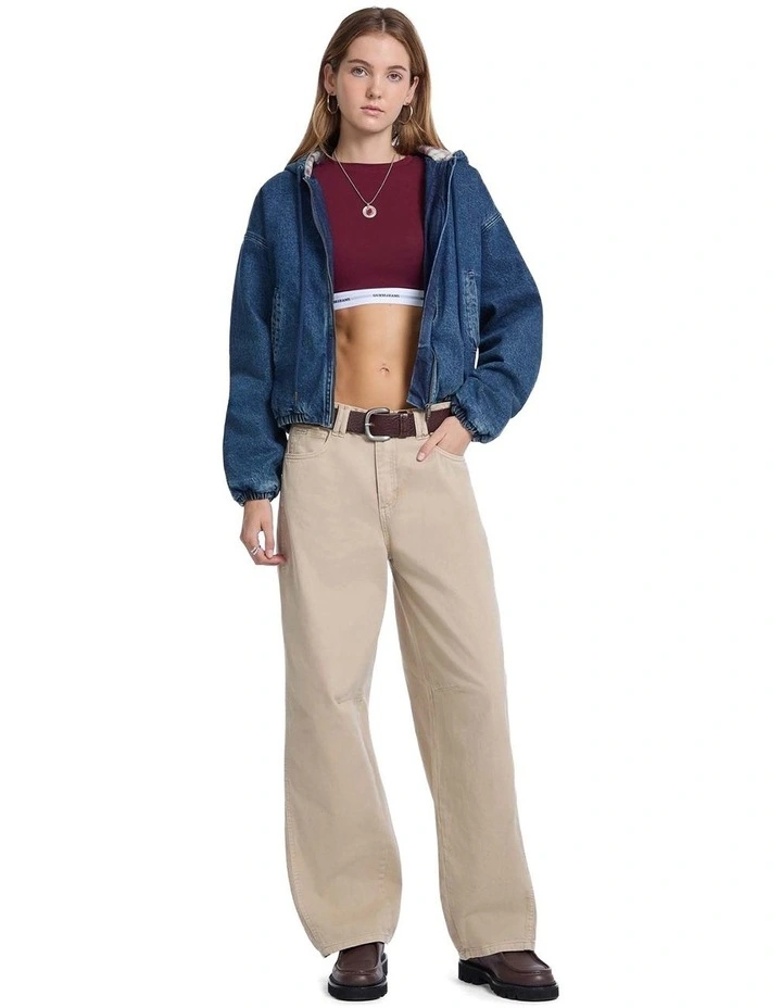 Guess Jeans Long Sleeve Crop Top in Red image 2