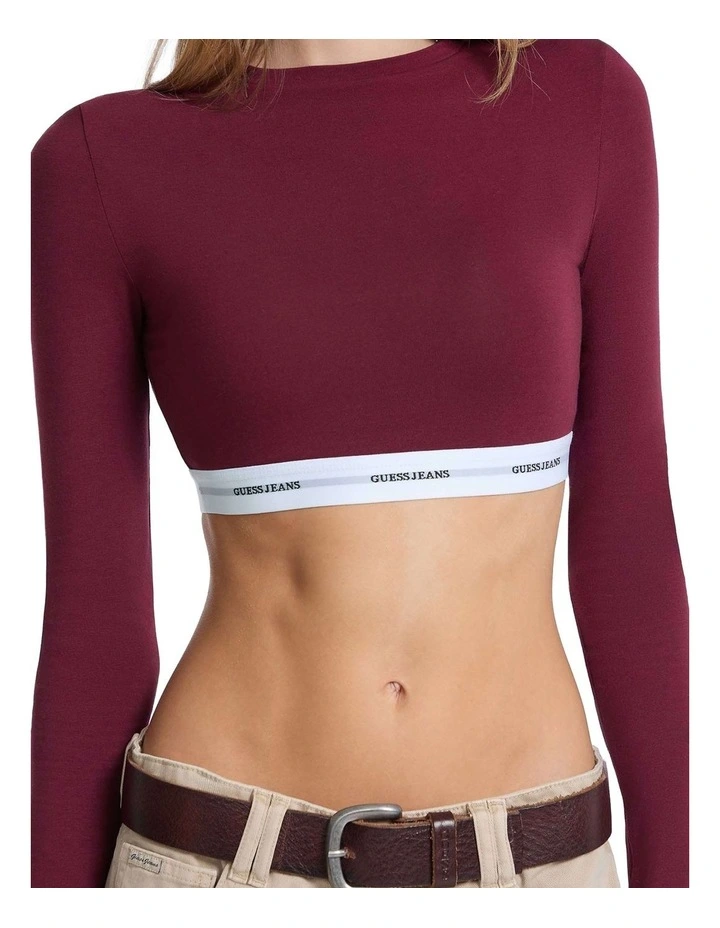 Guess Jeans Long Sleeve Crop Top in Red image 3
