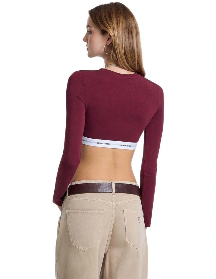Guess Jeans Long Sleeve Crop Top in Red image 4