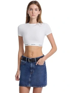 Guess Jeans Short Sleeve Crop Top in White