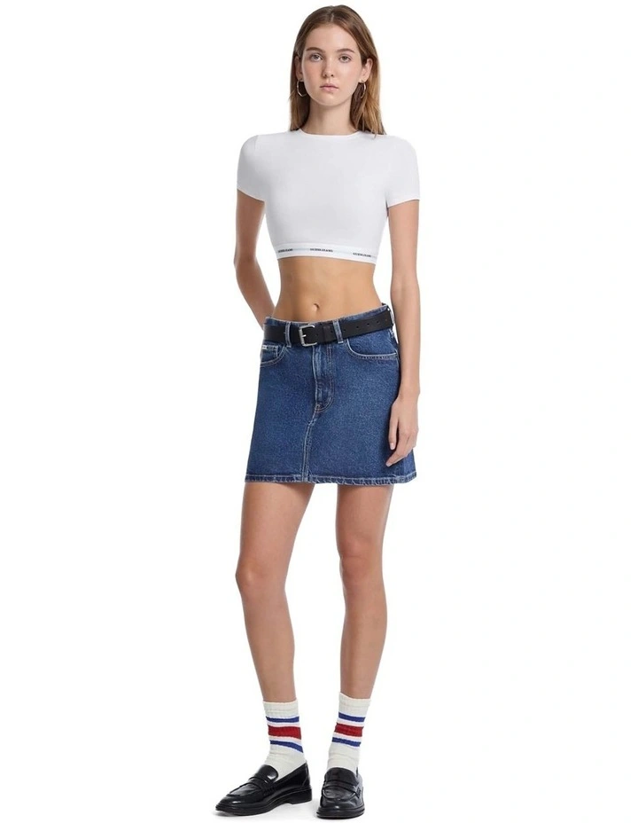Guess Jeans Short Sleeve Crop Top in White image 2