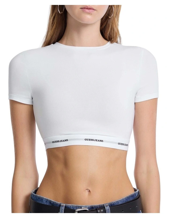 Guess Jeans Short Sleeve Crop Top in White image 3