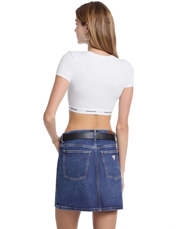 Guess Jeans Short Sleeve Crop Top in White image 4