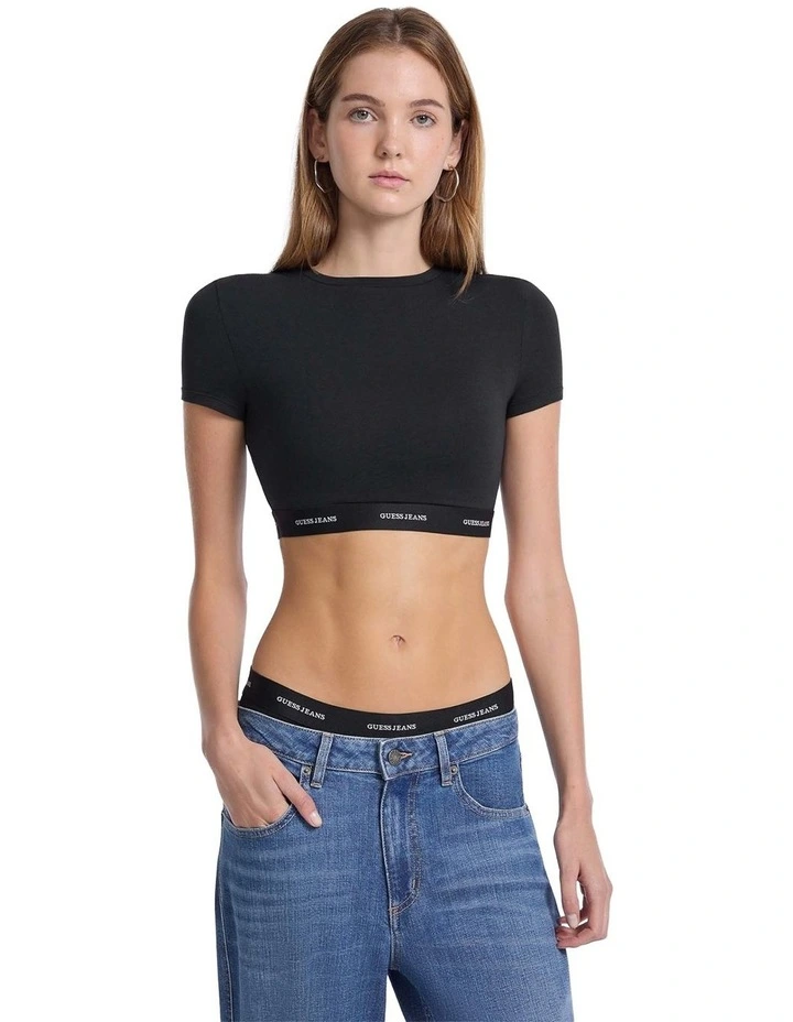 Guess Jeans Short Sleeve Crop Top in Black image 1