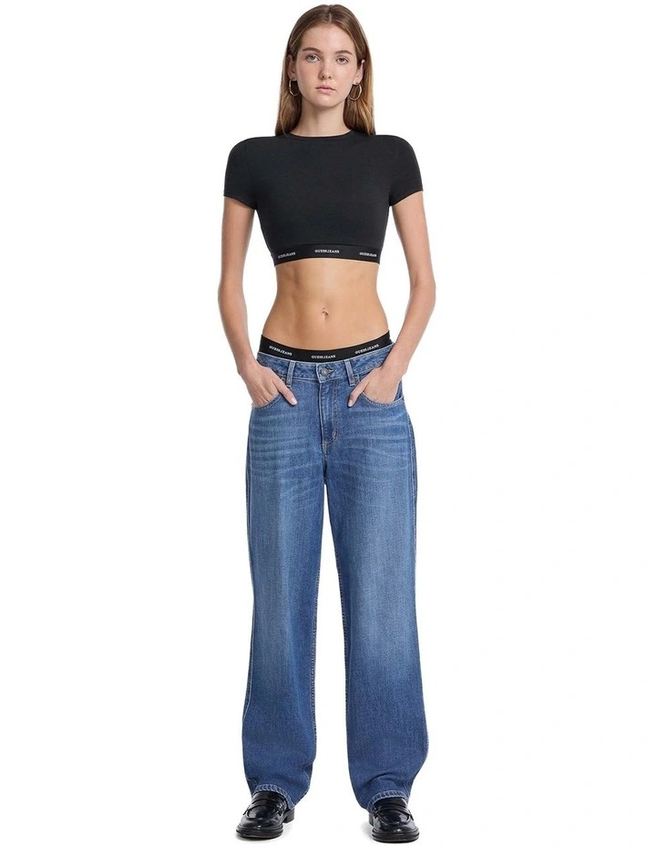 Guess Jeans Short Sleeve Crop Top in Black image 2