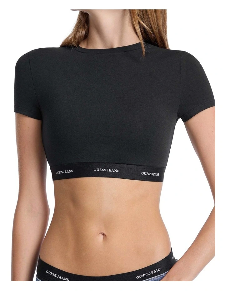 Guess Jeans Short Sleeve Crop Top in Black image 3