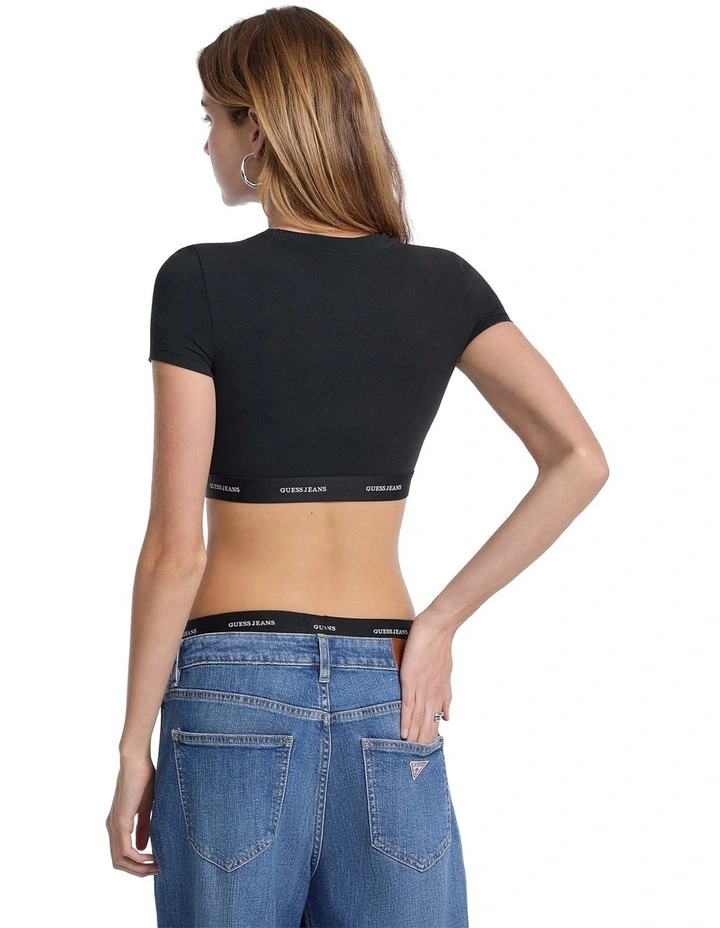 Guess Jeans Short Sleeve Crop Top in Black image 4