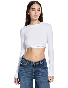 Long Sleeve Crop Top in White