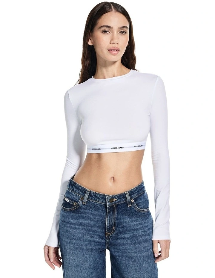 Long Sleeve Crop Top in White image 1