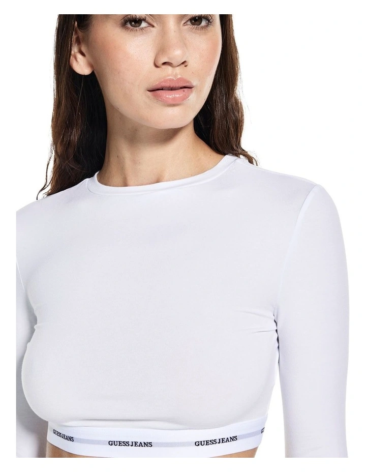 Long Sleeve Crop Top in White image 2