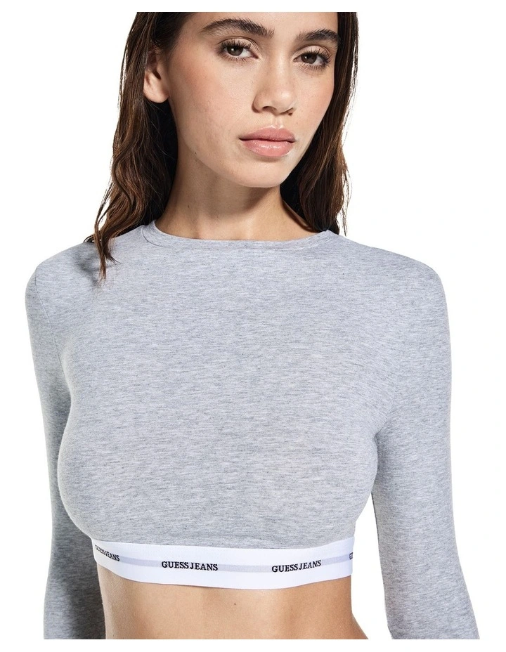 Long Sleeve Crop Top in Grey image 3
