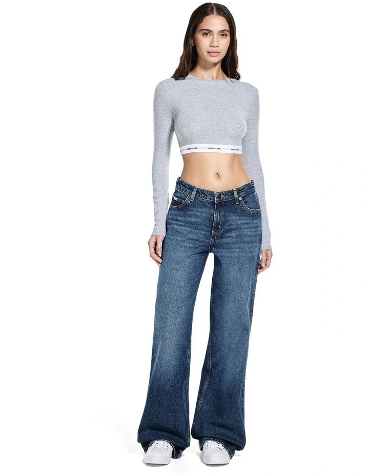 Long Sleeve Crop Top in Grey image 5