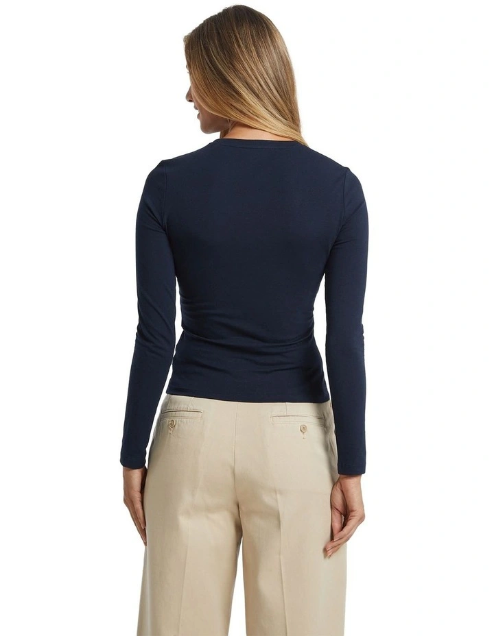 Long Sleeve Slim Logo Embroidered Tee in Daring Ocean image 4