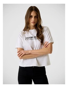 Short Sleeve Crewneck Boxy Print Star Tee in Light Grey Heather