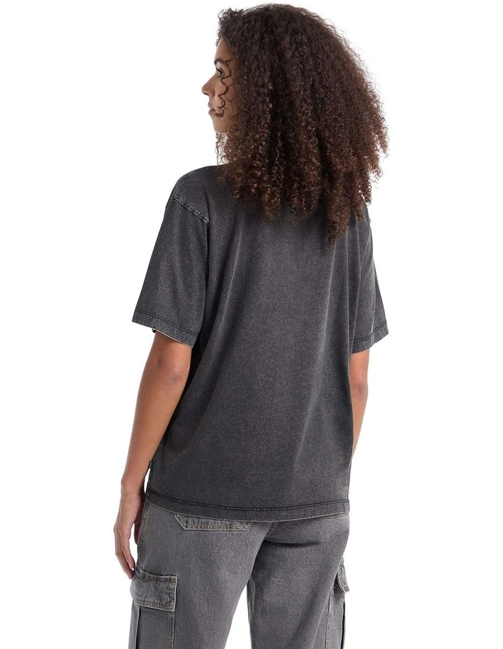 Short Sleeve Crewneck Oversized Embroidered Script Tee in Jet Black image 3
