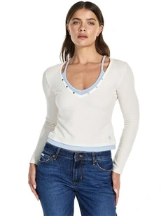 Layered Waffle Top in White