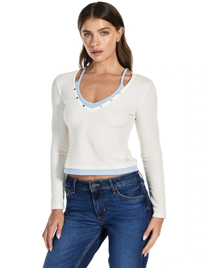 Layered Waffle Top in White image 3