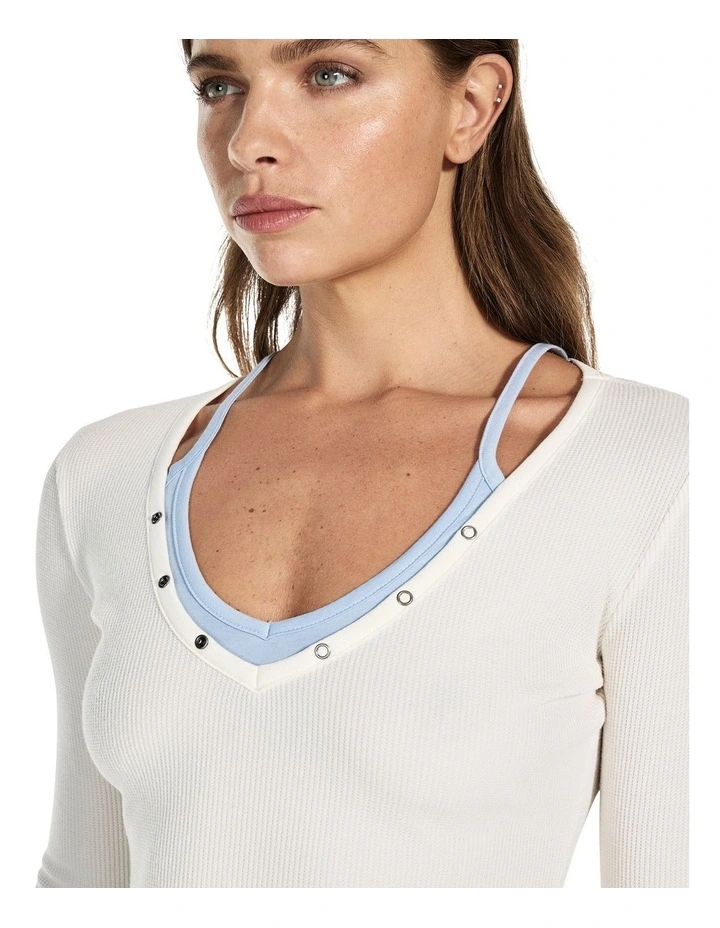 Layered Waffle Top in White image 4