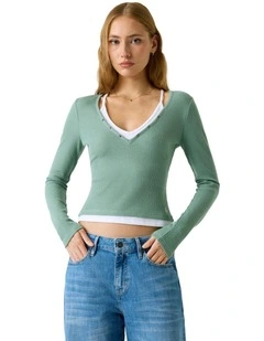 Layered Waffle Top in Green