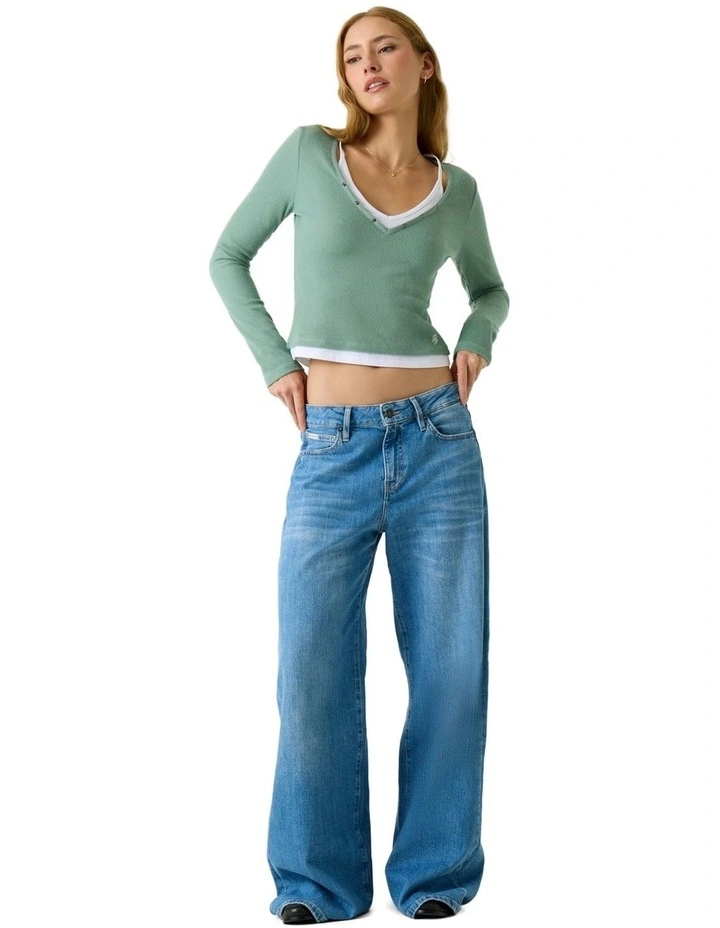 Layered Waffle Top in Green image 2