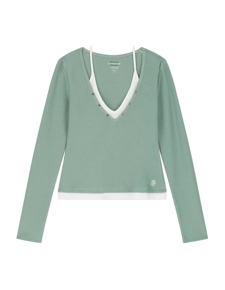 Layered Waffle Top in Green image 5