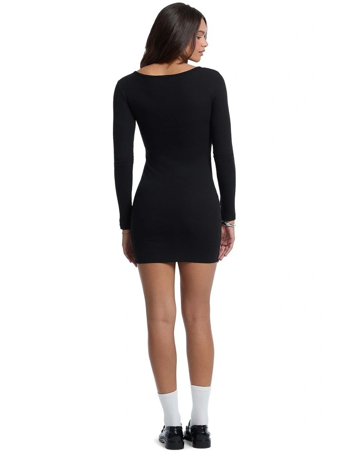 Guess Jeans Slim Rib Embroidered Midi Dress in Black image 4