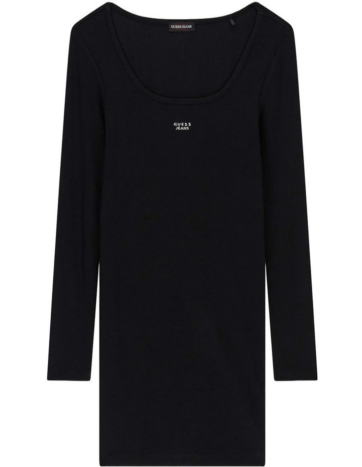 Guess Jeans Slim Rib Embroidered Midi Dress in Black image 5