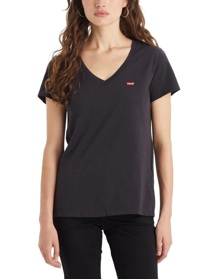 Perfect V-Neck T-Shirt in Caviar image 1