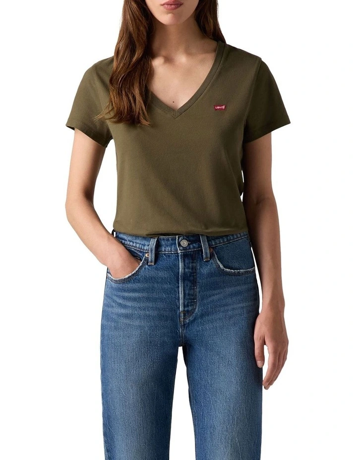 Perfect V-Neck T-shirt in Olive Night image 1