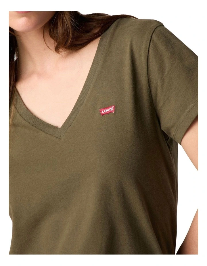 Perfect V-Neck T-shirt in Olive Night image 3