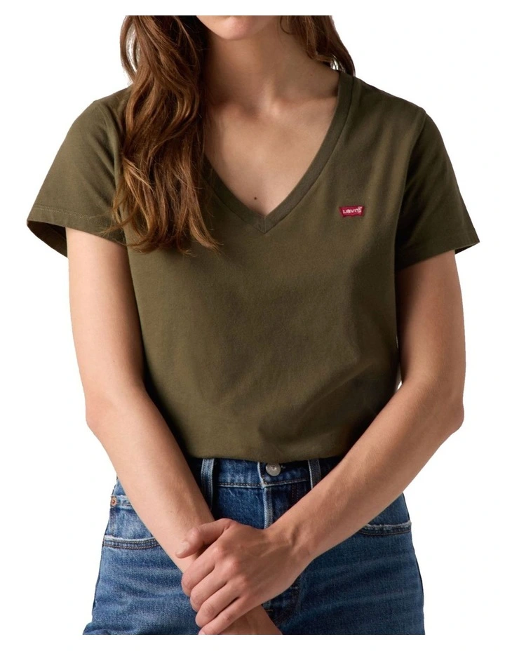 Perfect V-Neck T-shirt in Olive Night image 4