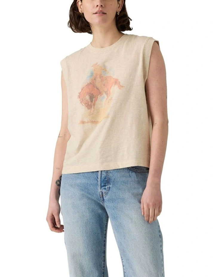 Graphic Boxy Tank in Beige image 1