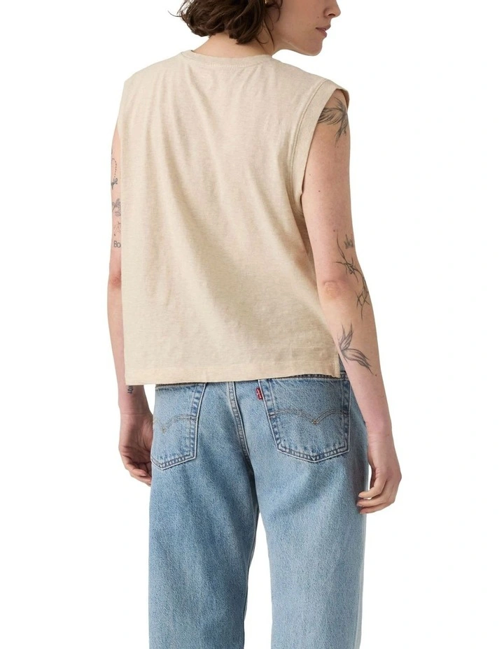Graphic Boxy Tank in Beige image 2
