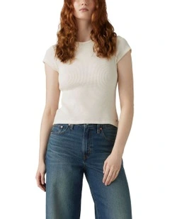 Dry Goods Waffle Cap Sleeve Tee in Gardenia