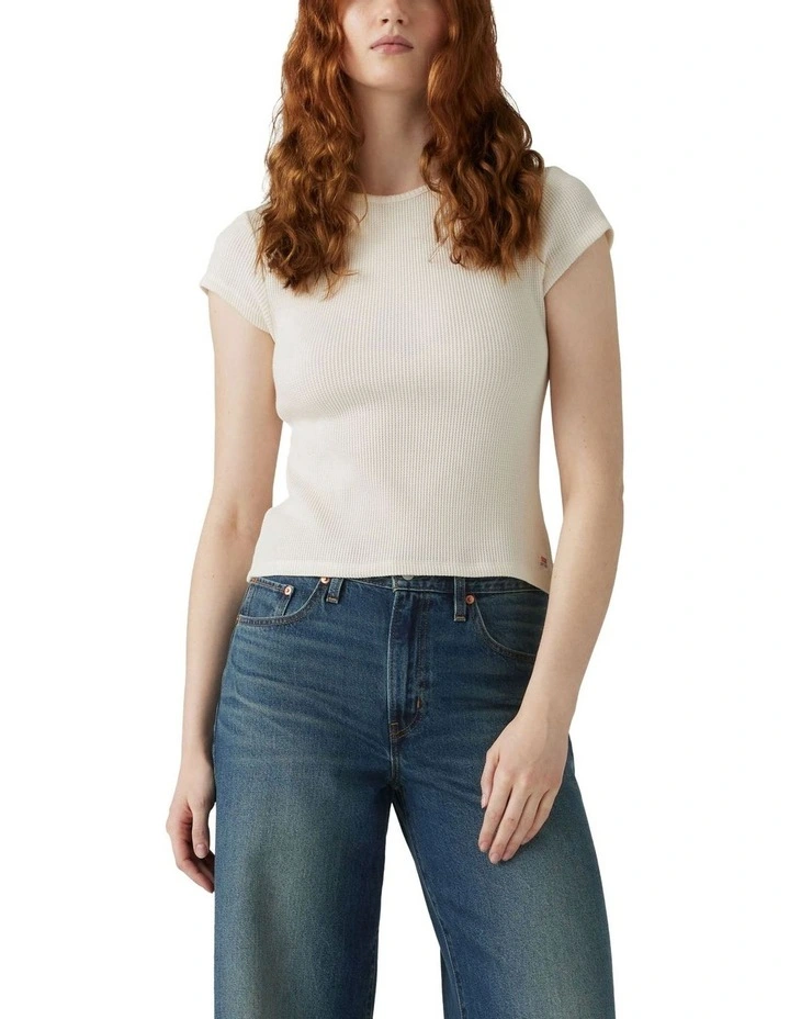 Dry Goods Waffle Cap Sleeve Tee in Gardenia image 1