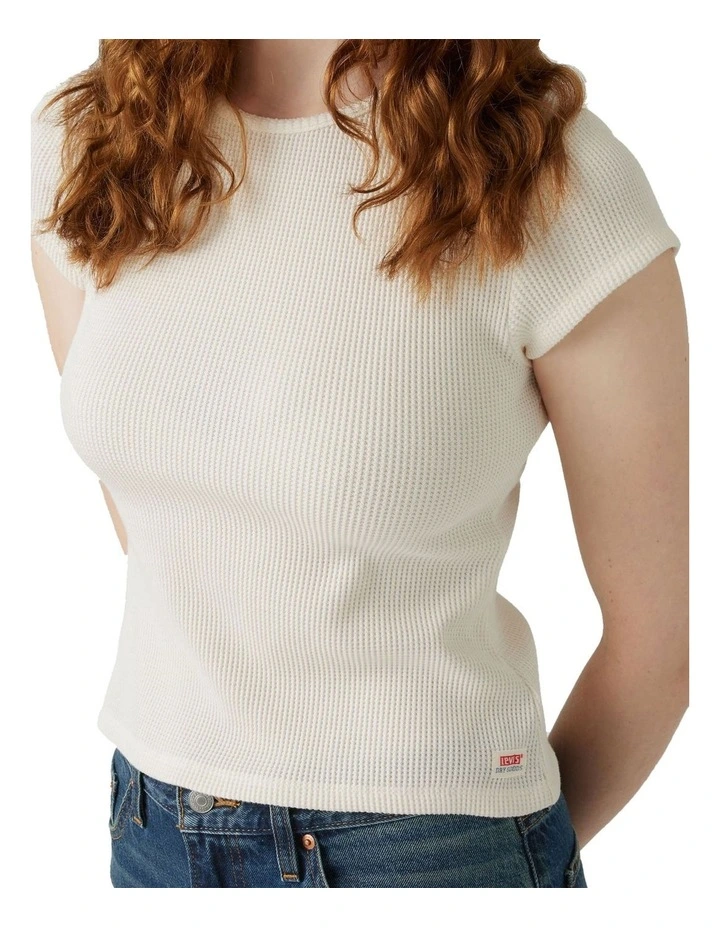 Dry Goods Waffle Cap Sleeve Tee in Gardenia image 3