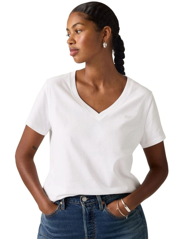 Favorite Cotton V-Neck Tee in Bright White image 1
