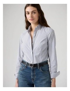 Slim Poplin Shirt in Hadley Stripe Vintage Indigo