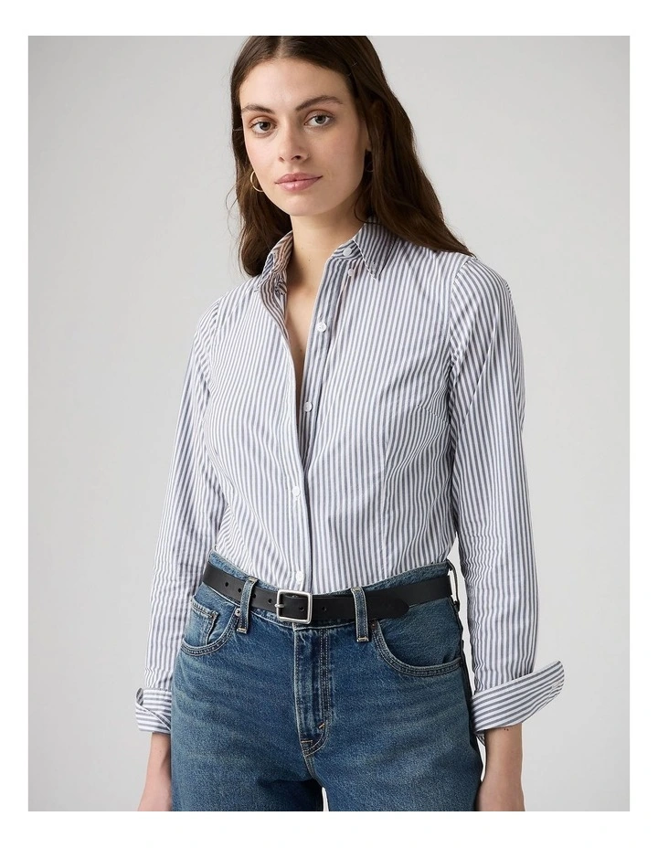 Slim Poplin Shirt in Hadley Stripe Vintage Indigo image 1