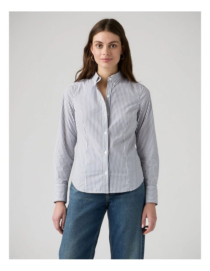 Slim Poplin Shirt in Hadley Stripe Vintage Indigo image 3