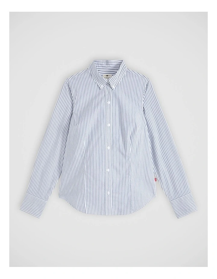 Slim Poplin Shirt in Hadley Stripe Vintage Indigo image 6