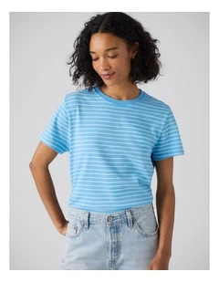 Favourite Cotton Tee in Golf Course Stripe in Alaskan Blue