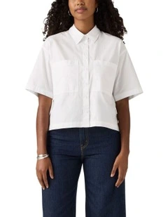 Harlie Short-Sleeve Cropped Shirt in Bright White
