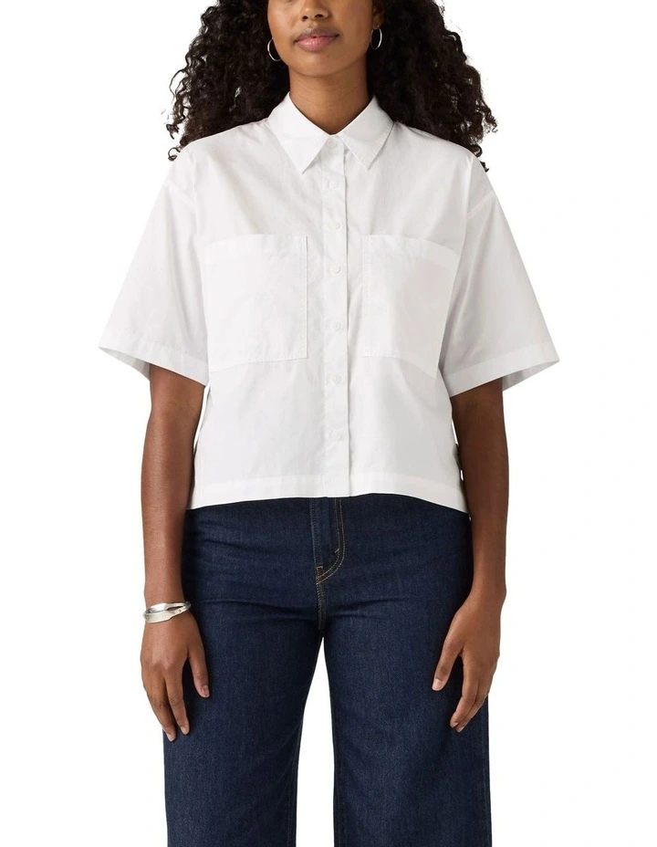 Harlie Short-Sleeve Cropped Shirt in Bright White image 1