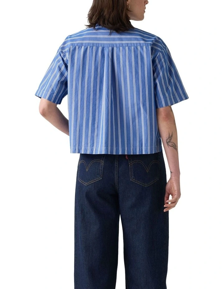 Harlie Short-Sleeve Cropped Shirt in Double Dutch Stripe Nautical Blue image 2