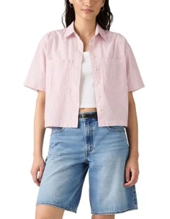 Harlie Short-Sleeve Cropped Shirt in Peachskin