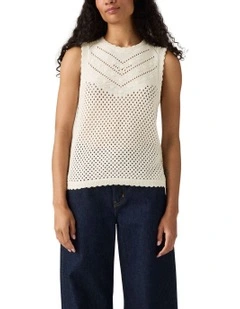Adrienne Crochet Tank in Egret