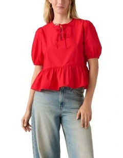 Thalia Short-Sleeve Top in True Red