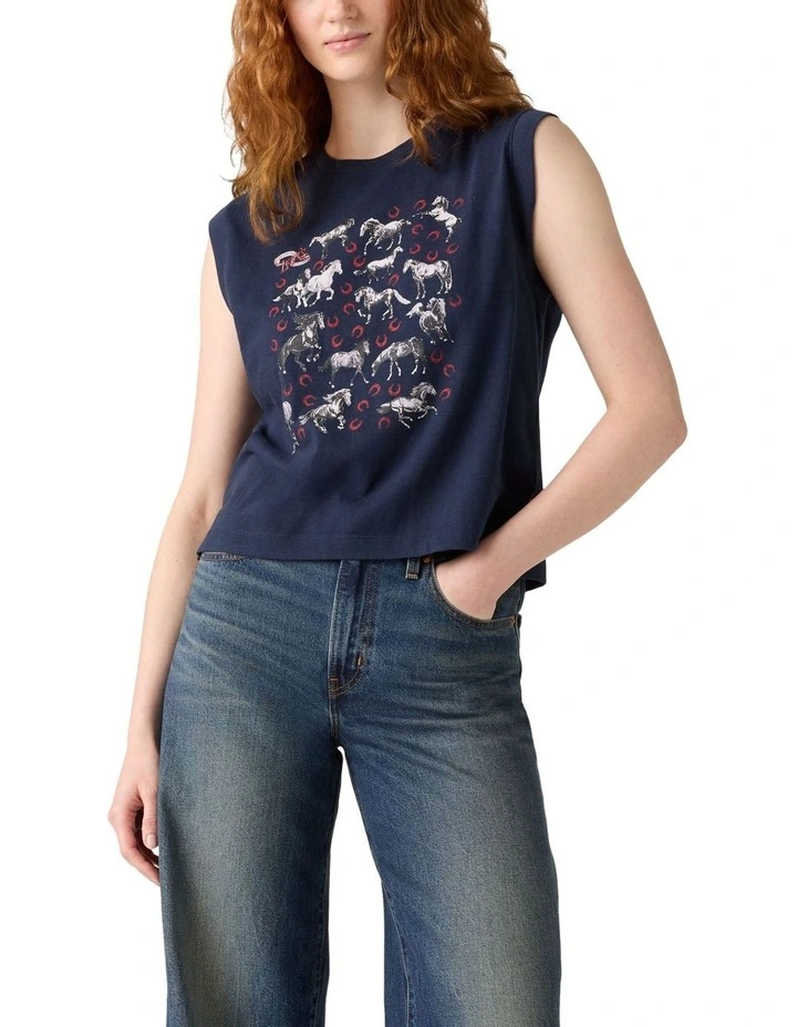 Graphic Boxy Tank in Navy image 1