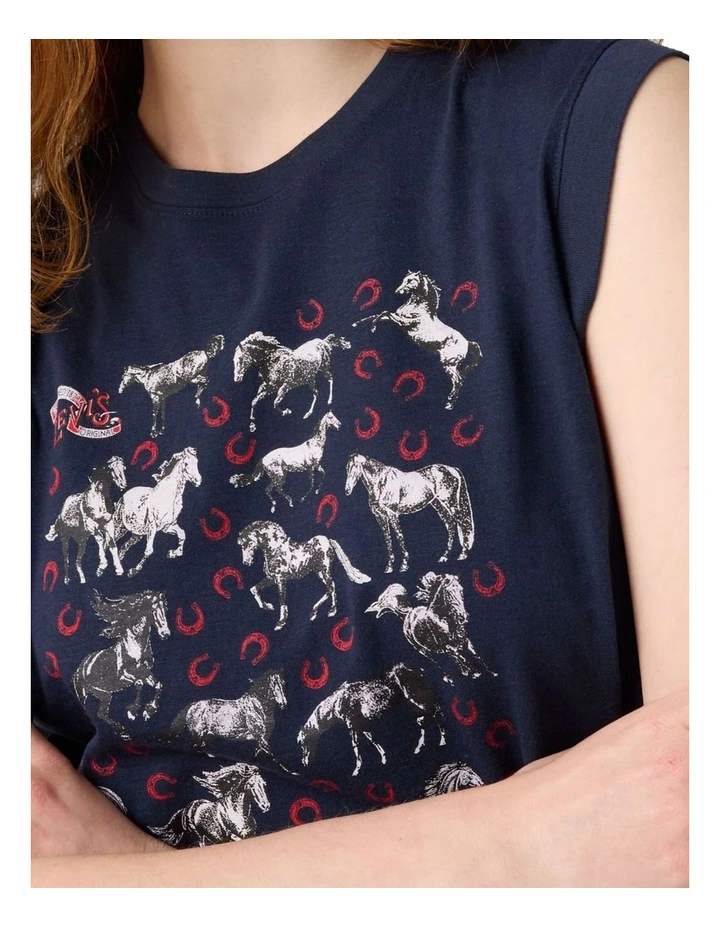 Graphic Boxy Tank in Navy image 3